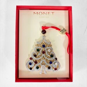 Monet 2022 New Christmas Tree Ornament Gold‎ Tone Jeweled Filigree Collectible